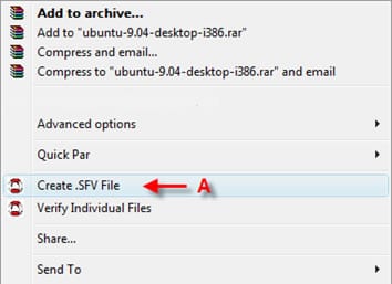 Right-click create sfv file