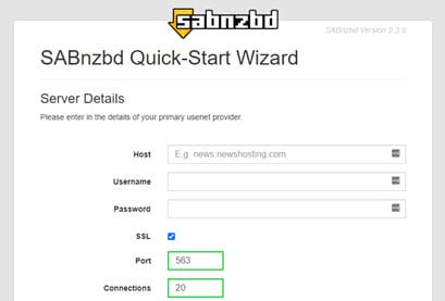 SABnzbd - news server setup