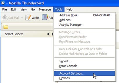 Thunderbird Tools --> Account Settings