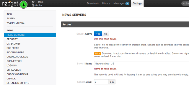 NZBGet news server setup